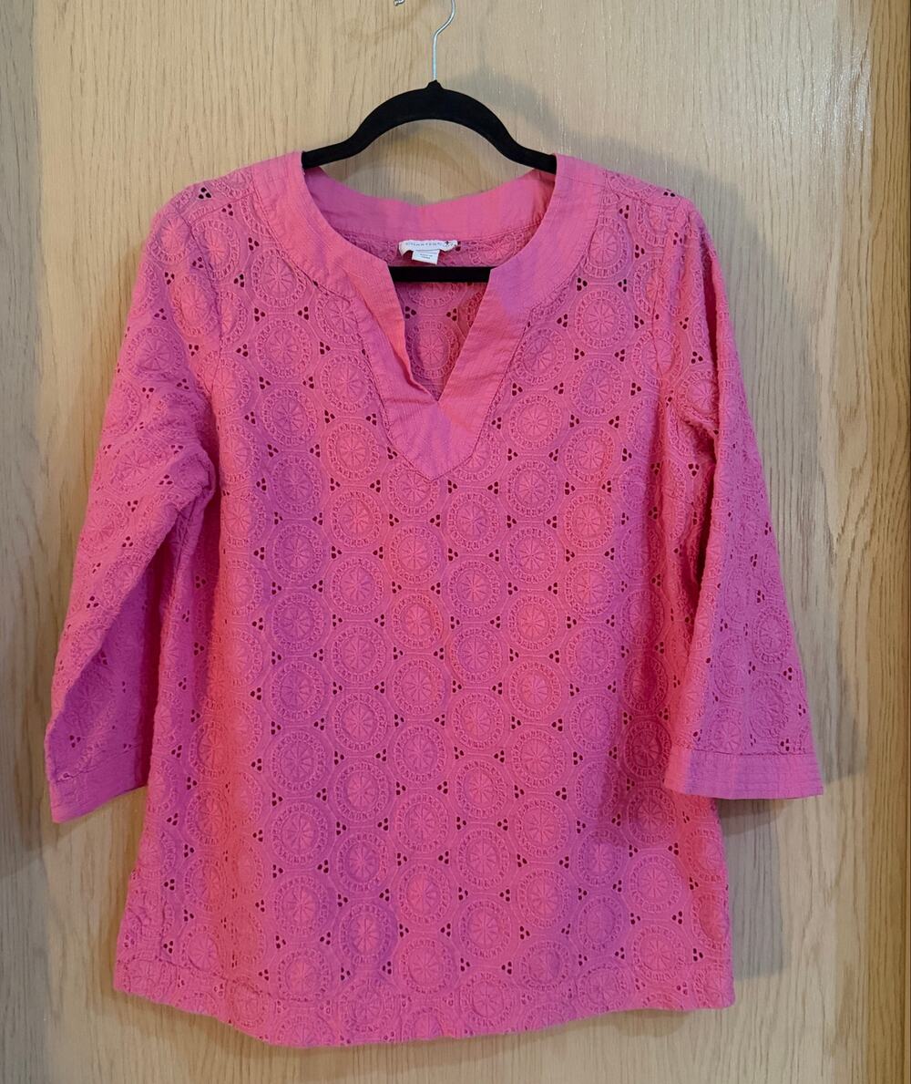Charter Club Pink Eyelet Embroidered Cotton Tunic Top Size L